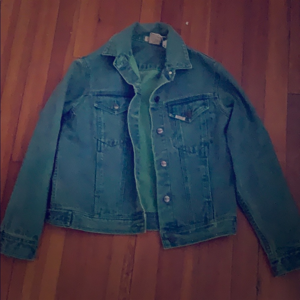 super cute vintage oversized green denim jacket!